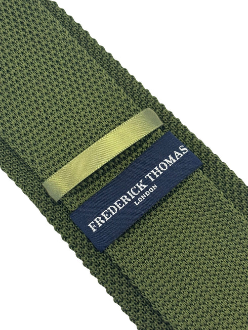 khaki army green knitted tie with classic 8cm pointed end
